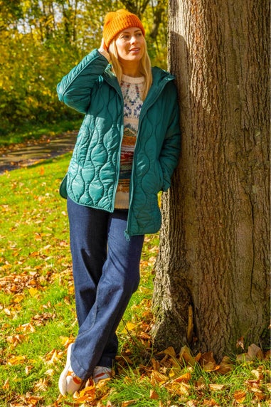 Roman Green Quilted Hooded Coat