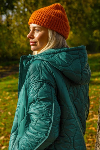 Roman Green Quilted Hooded Coat