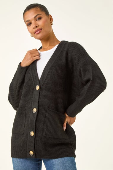 Roman Black Relaxed Longline Cardigan