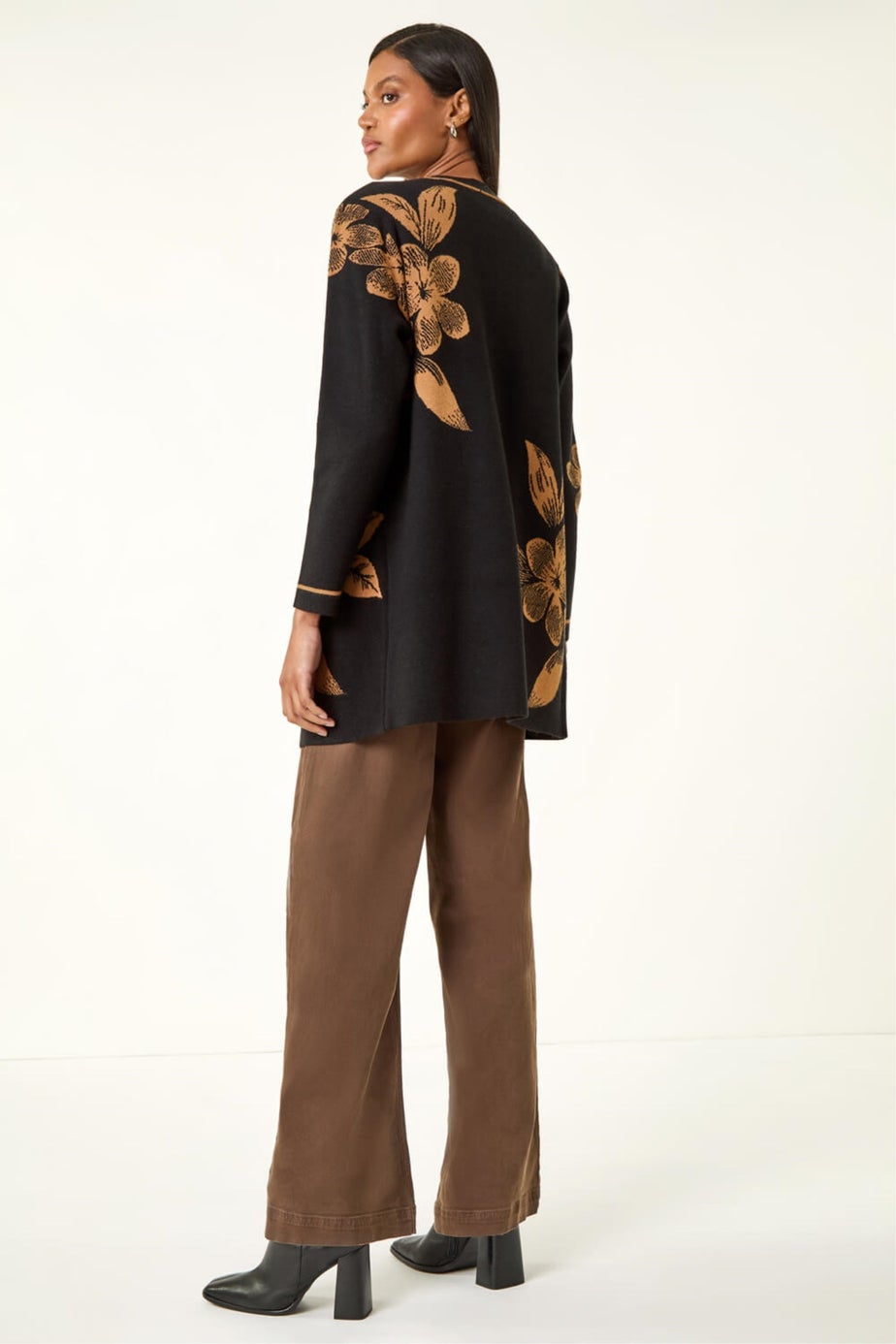 Roman Black Contrast Floral Print Cardigan