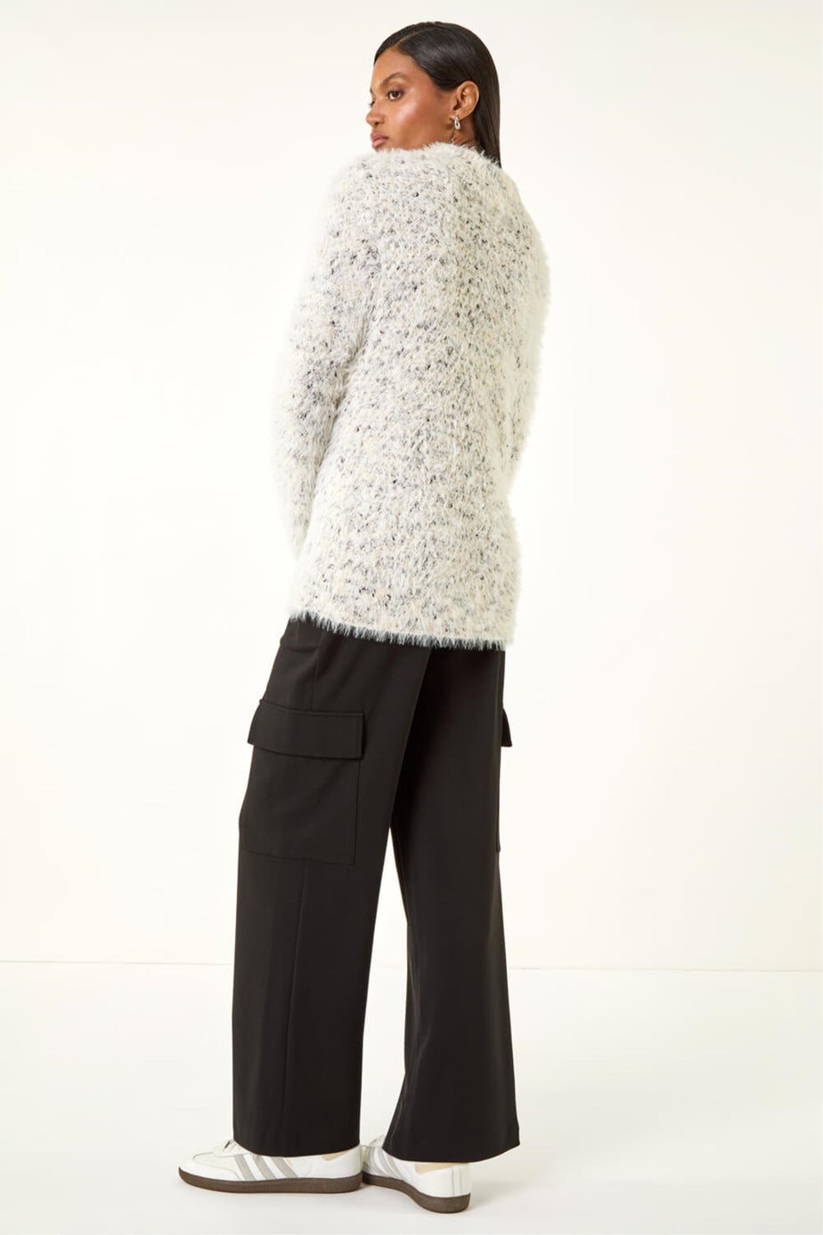 Roman Ivory Fluffy High Neck Knit Jumper