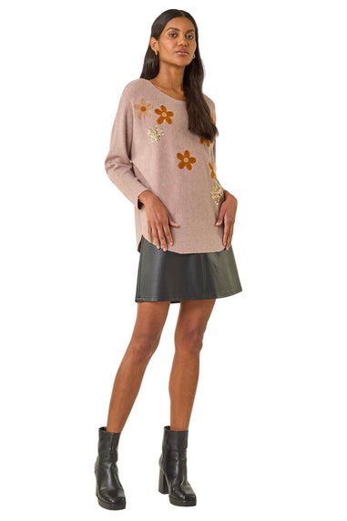 Roman Biscuit Floral Sequin Embroidery Knit Jumper
