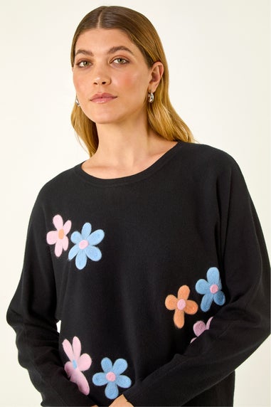 Roman Black Floral Embroidery Knit Jumper