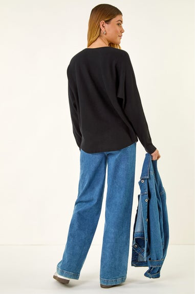 Roman Black Floral Embroidery Knit Jumper