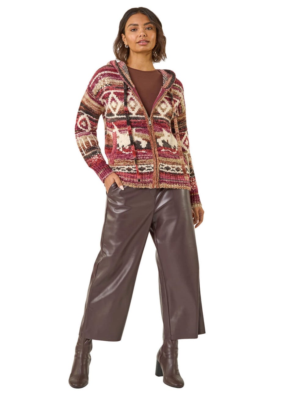 Roman Burgundy Jacquard Zip Hooded Cardigan