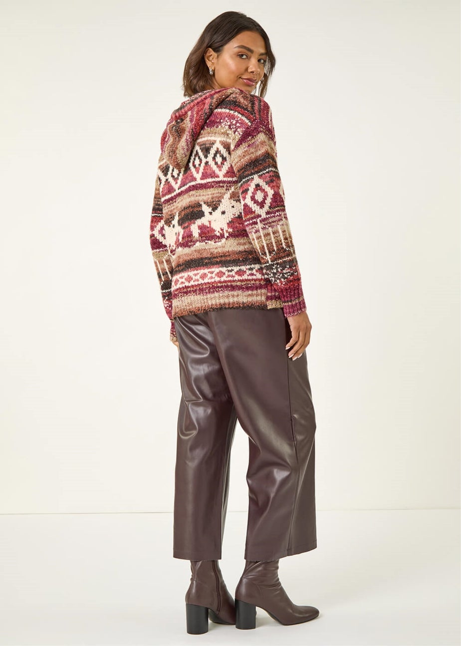 Roman Burgundy Jacquard Zip Hooded Cardigan