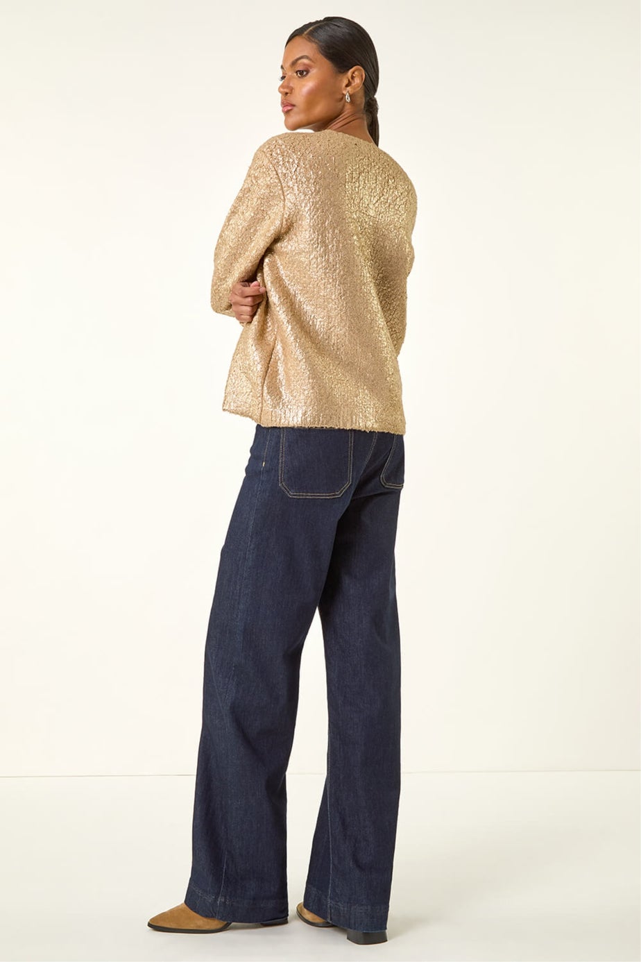 Roman Gold Metallic Knit Cardigan