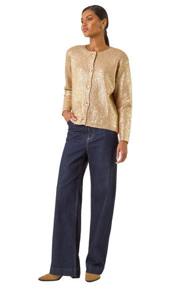 Roman Gold Metallic Knit Cardigan