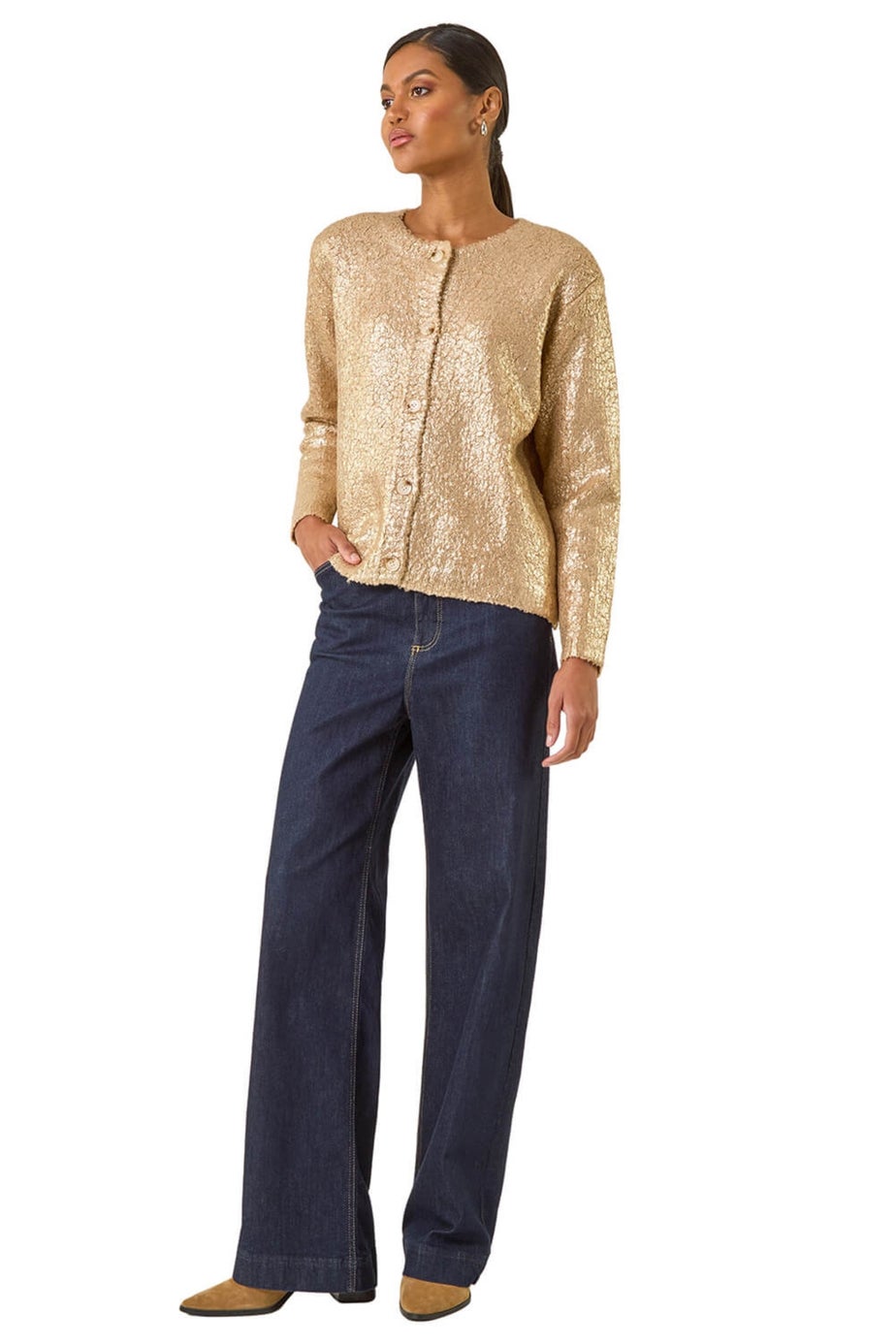 Roman Gold Metallic Knit Cardigan