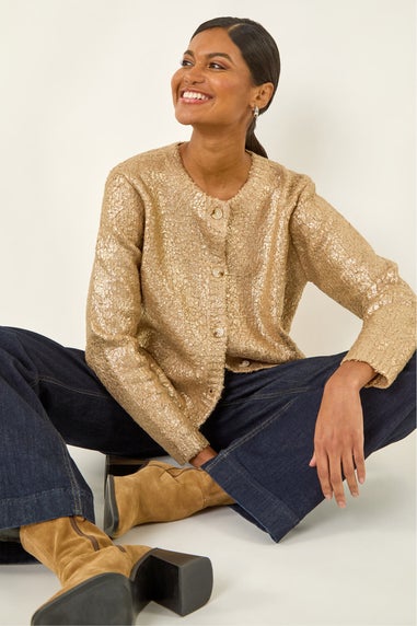 Roman Gold Metallic Knit Cardigan