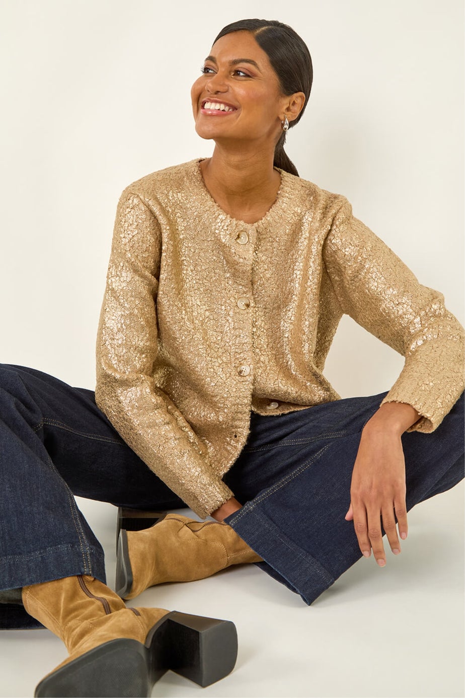 Roman Gold Metallic Knit Cardigan