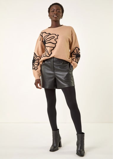 Roman Camel Cornelli Floral Knit Jumper