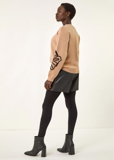 Roman Camel Cornelli Floral Knit Jumper