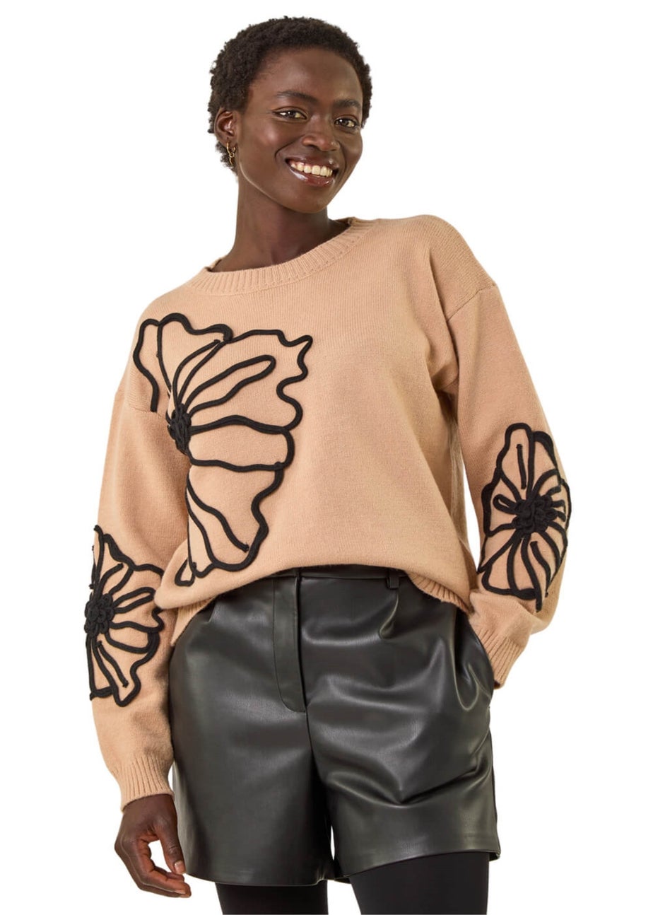 Roman Camel Cornelli Floral Knit Jumper