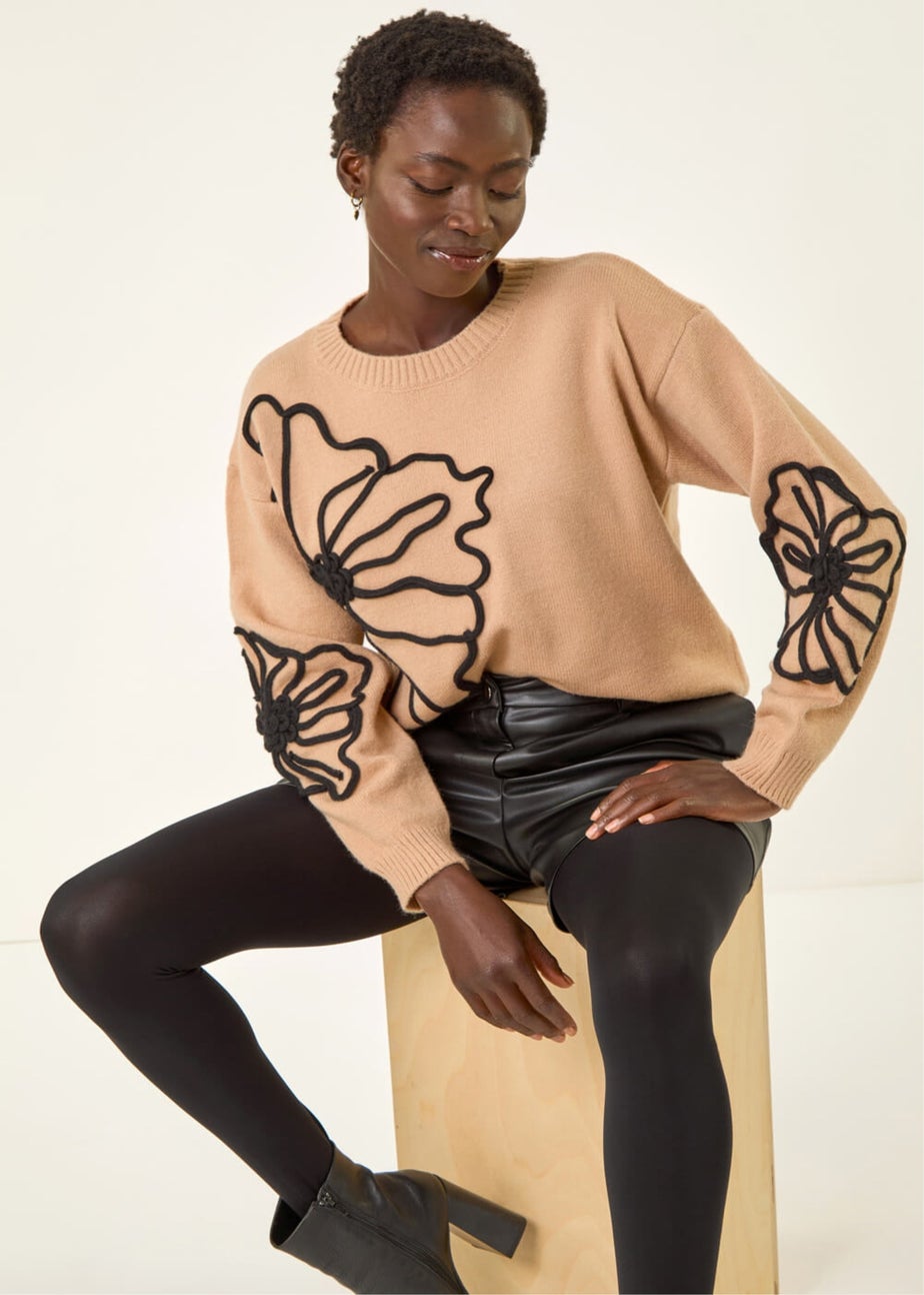 Roman Camel Cornelli Floral Knit Jumper