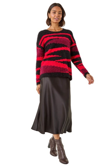 Roman Black Fluffy Colour Block Knit Jumper