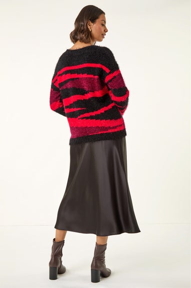 Roman Black Fluffy Colour Block Knit Jumper
