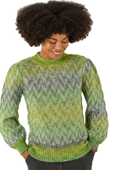 Roman Green Space Dye Stripe Knit Jumper