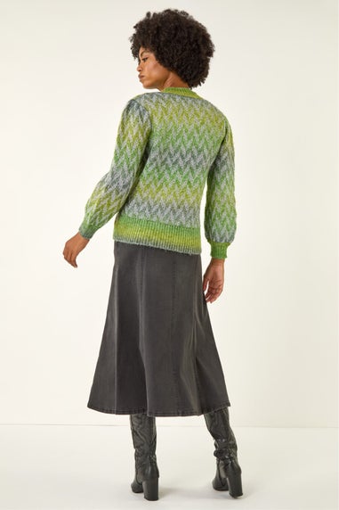 Roman Green Space Dye Stripe Knit Jumper