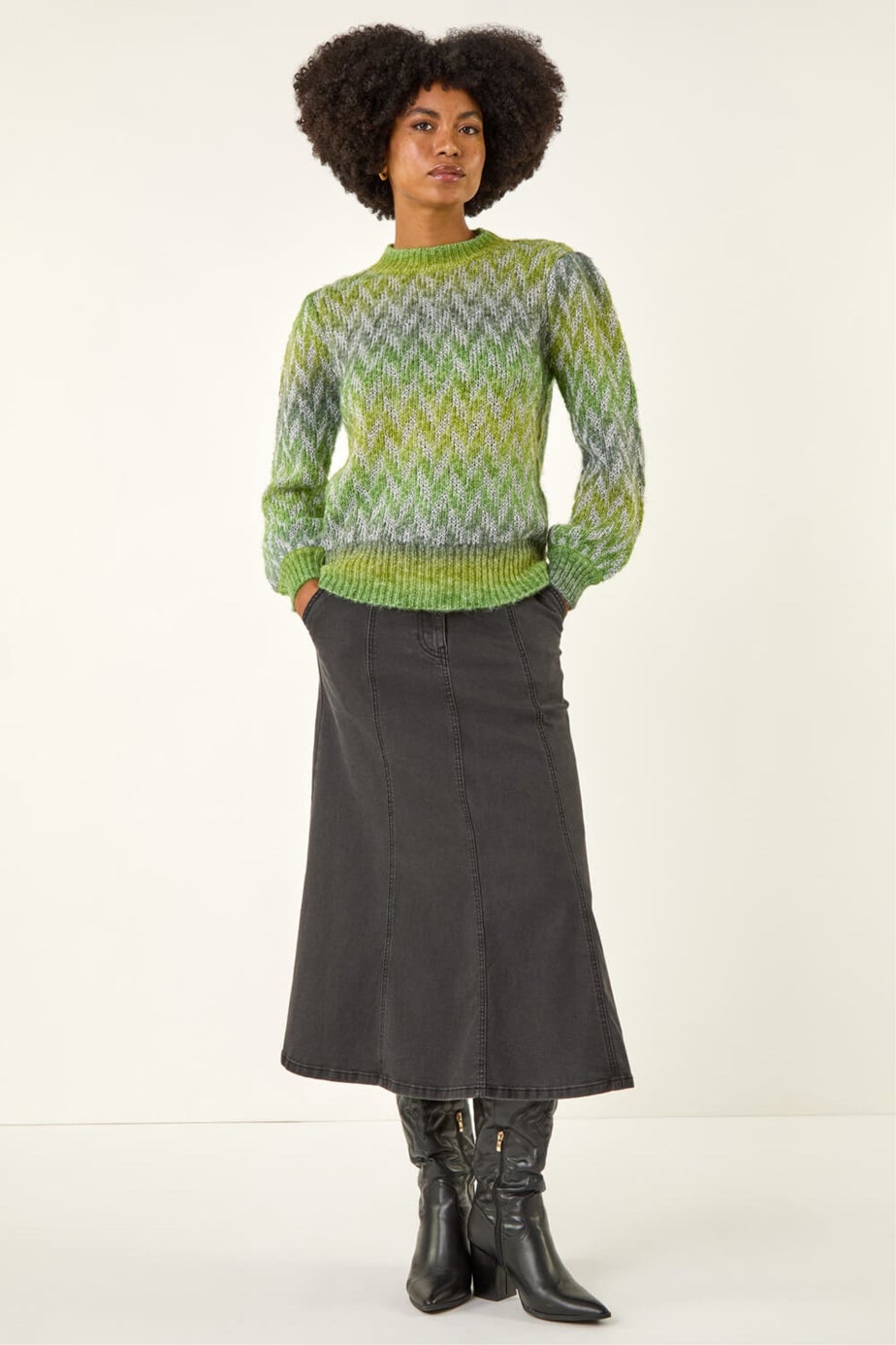 Roman Green Space Dye Stripe Knit Jumper
