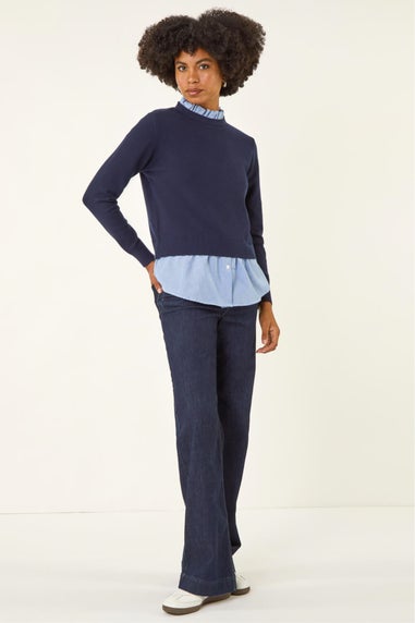 Roman Navy Stripe Shirt Underlay Knit Jumper
