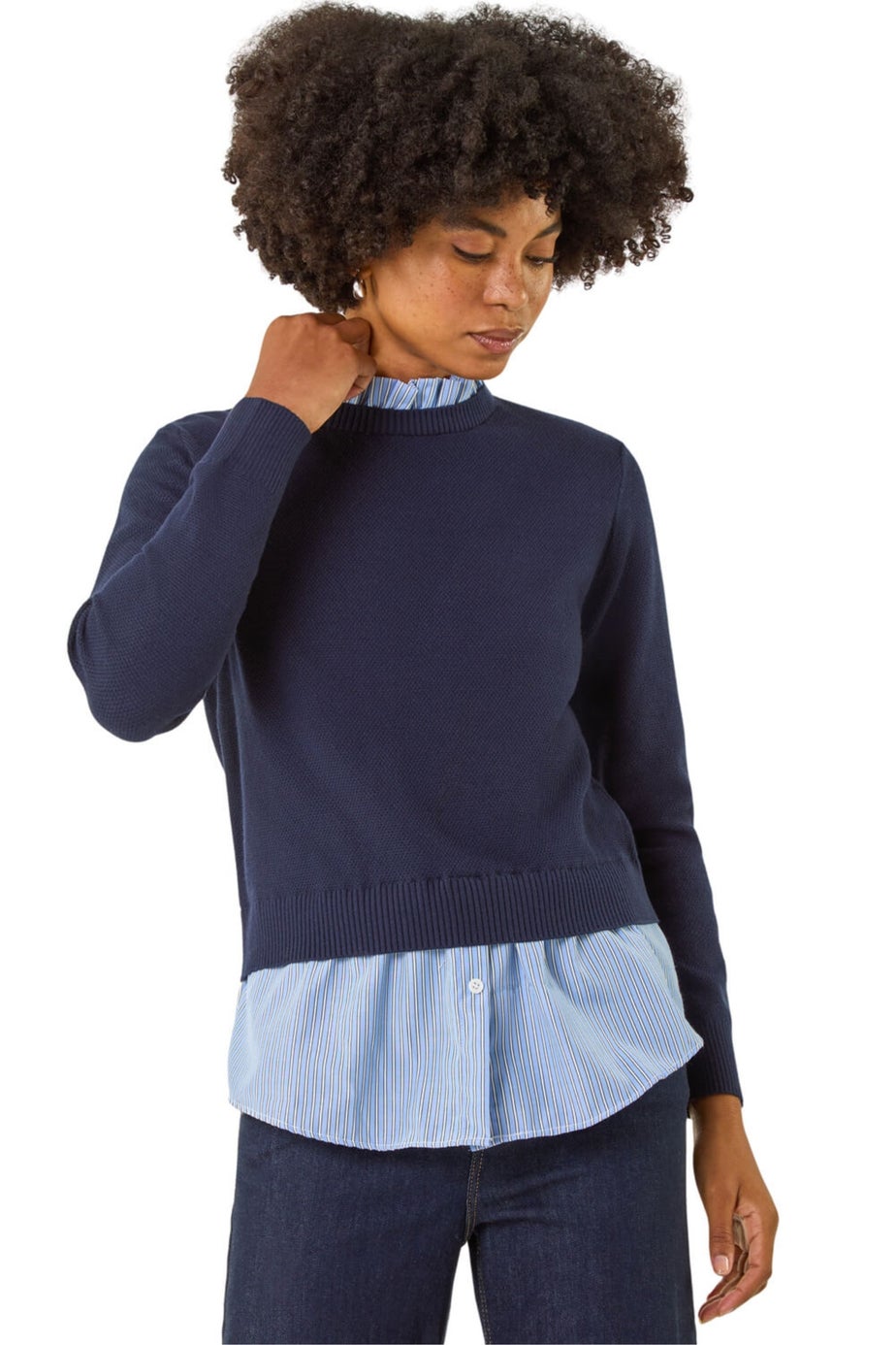Roman Navy Stripe Shirt Underlay Knit Jumper