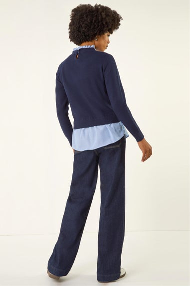 Roman Navy Stripe Shirt Underlay Knit Jumper