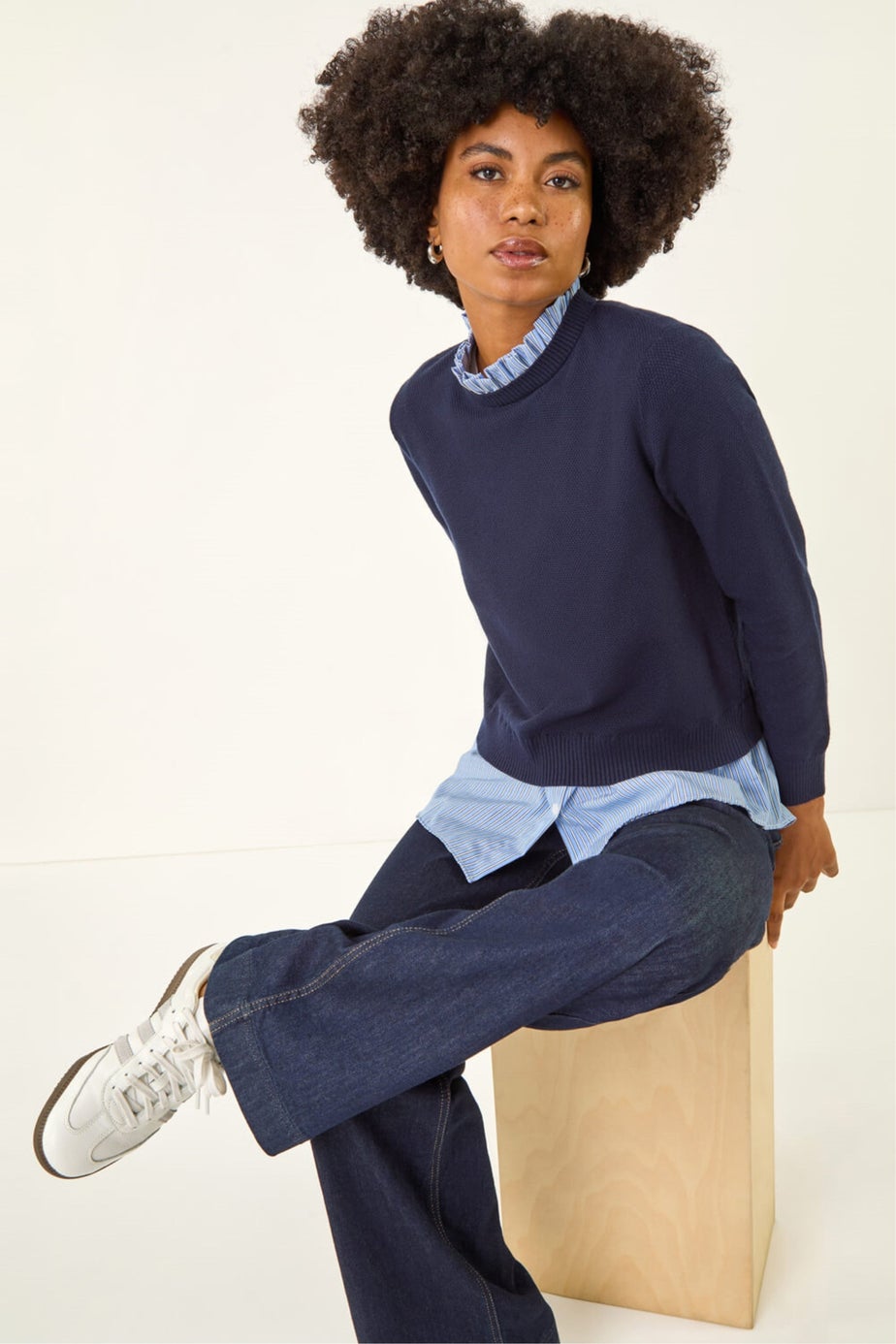 Roman Navy Stripe Shirt Underlay Knit Jumper