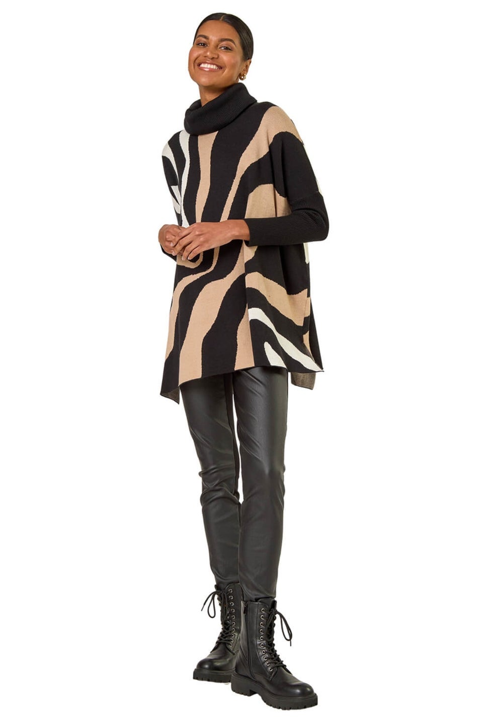 Roman Black Wave Print Roll Neck Knit Jumper