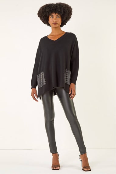 Roman Black Hotfix Pocket Knit Jumper