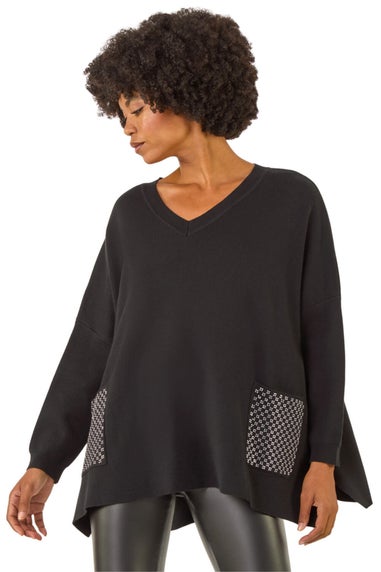 Roman Black Hotfix Pocket Knit Jumper