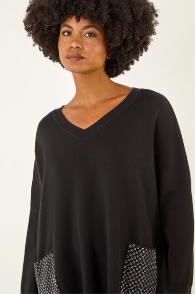 Roman Black Hotfix Pocket Knit Jumper