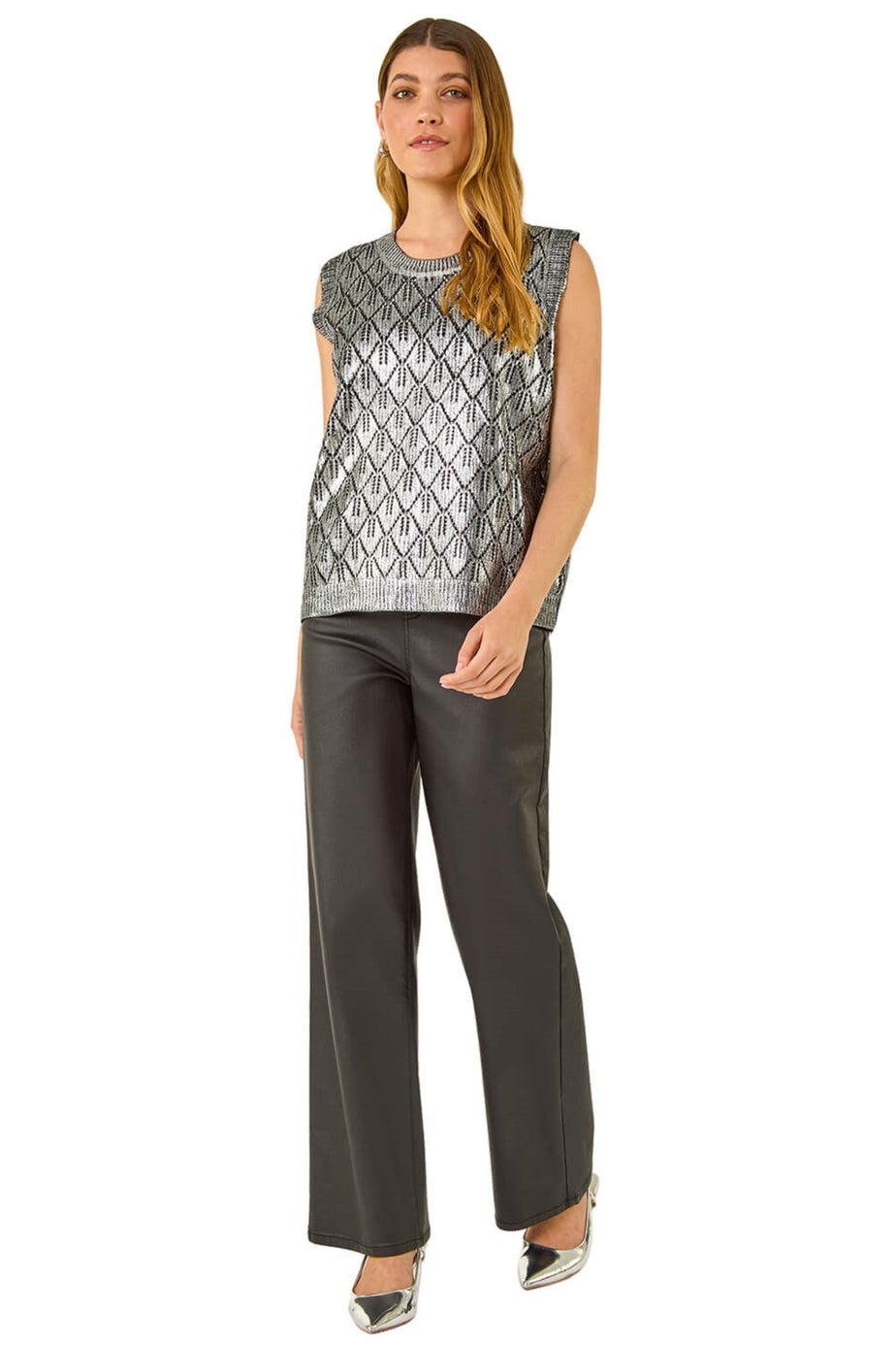 Roman Black Metallic Knit Vest