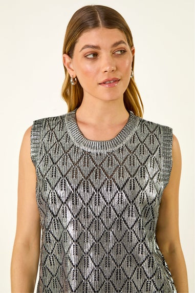 Roman Black Metallic Knit Vest