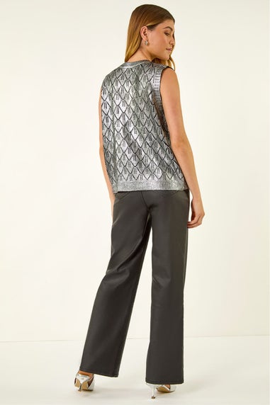 Roman Black Metallic Knit Vest