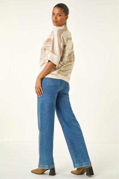 Roman Cream Marble High Neck Knit Jumper