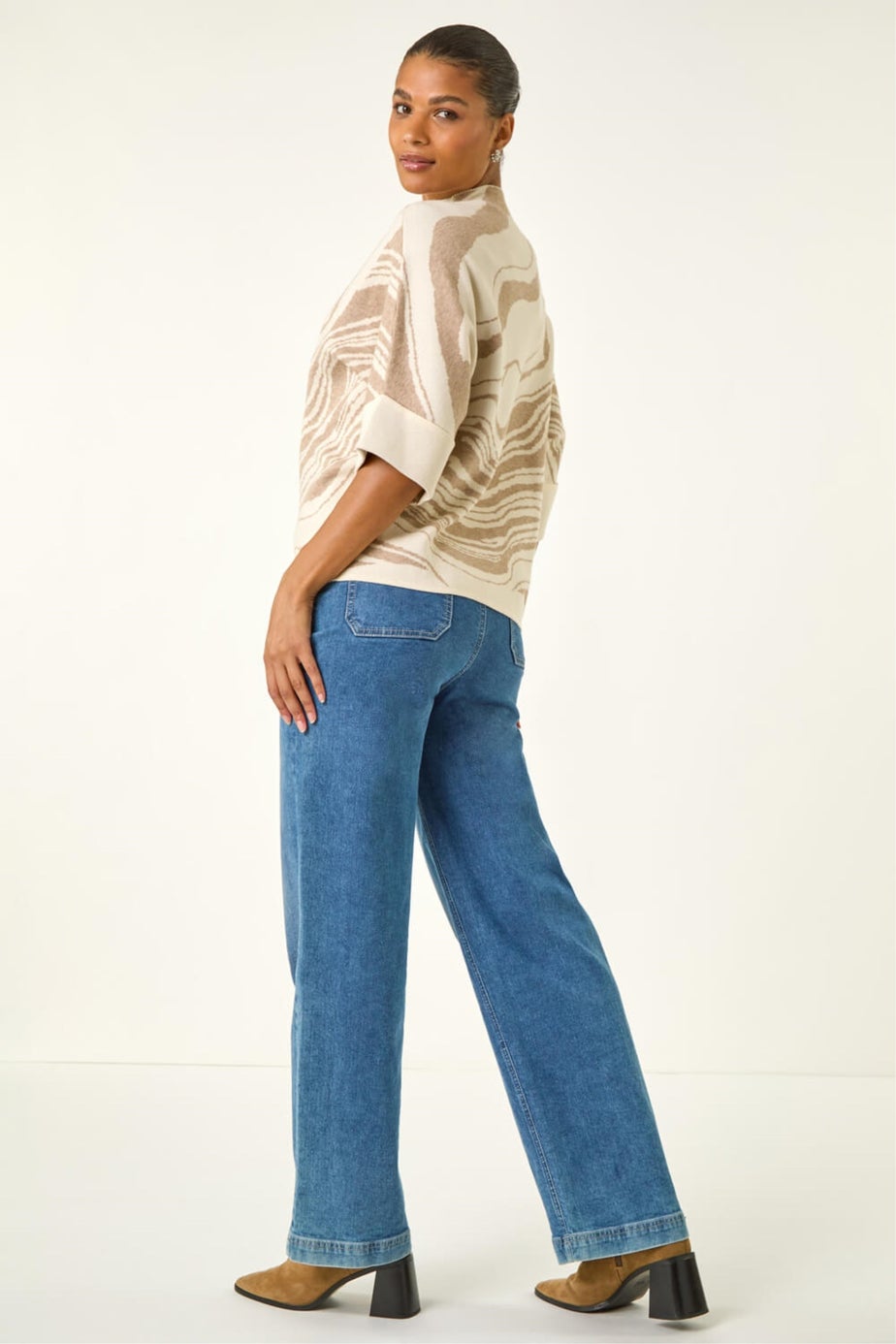 Roman Cream Marble High Neck Knit Jumper