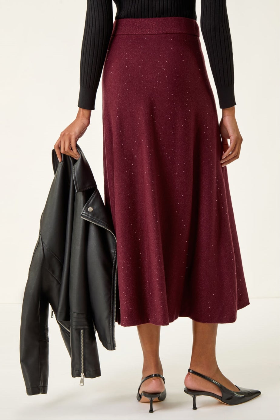 Roman Bordeaux Shimmer Knit Midi Skirt