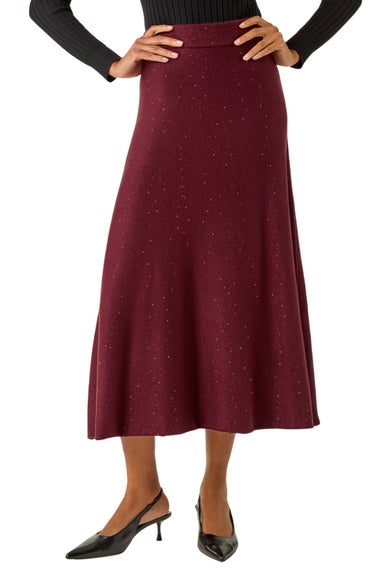 Roman Bordeaux Shimmer Knit Midi Skirt