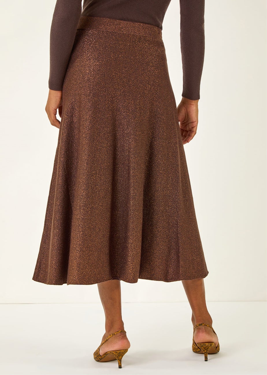 Roman Dark Brown Shimmer Knit Midi Skirt
