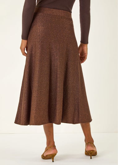 Roman Dark Brown Shimmer Knit Midi Skirt