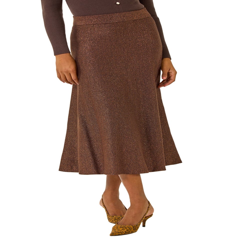 Roman Dark Brown Shimmer Knit Midi Skirt