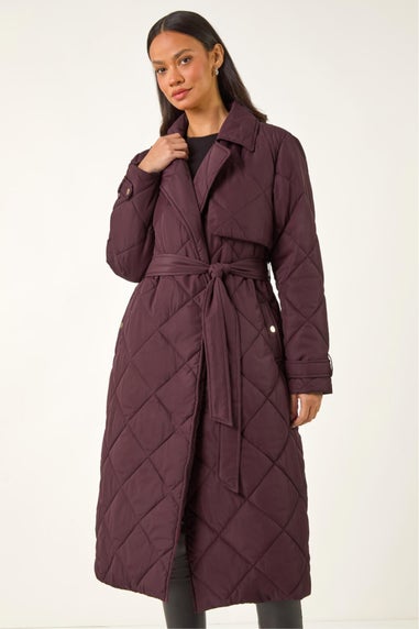 Dusk Wine Chevron Wrap Quilted Puffer Coat