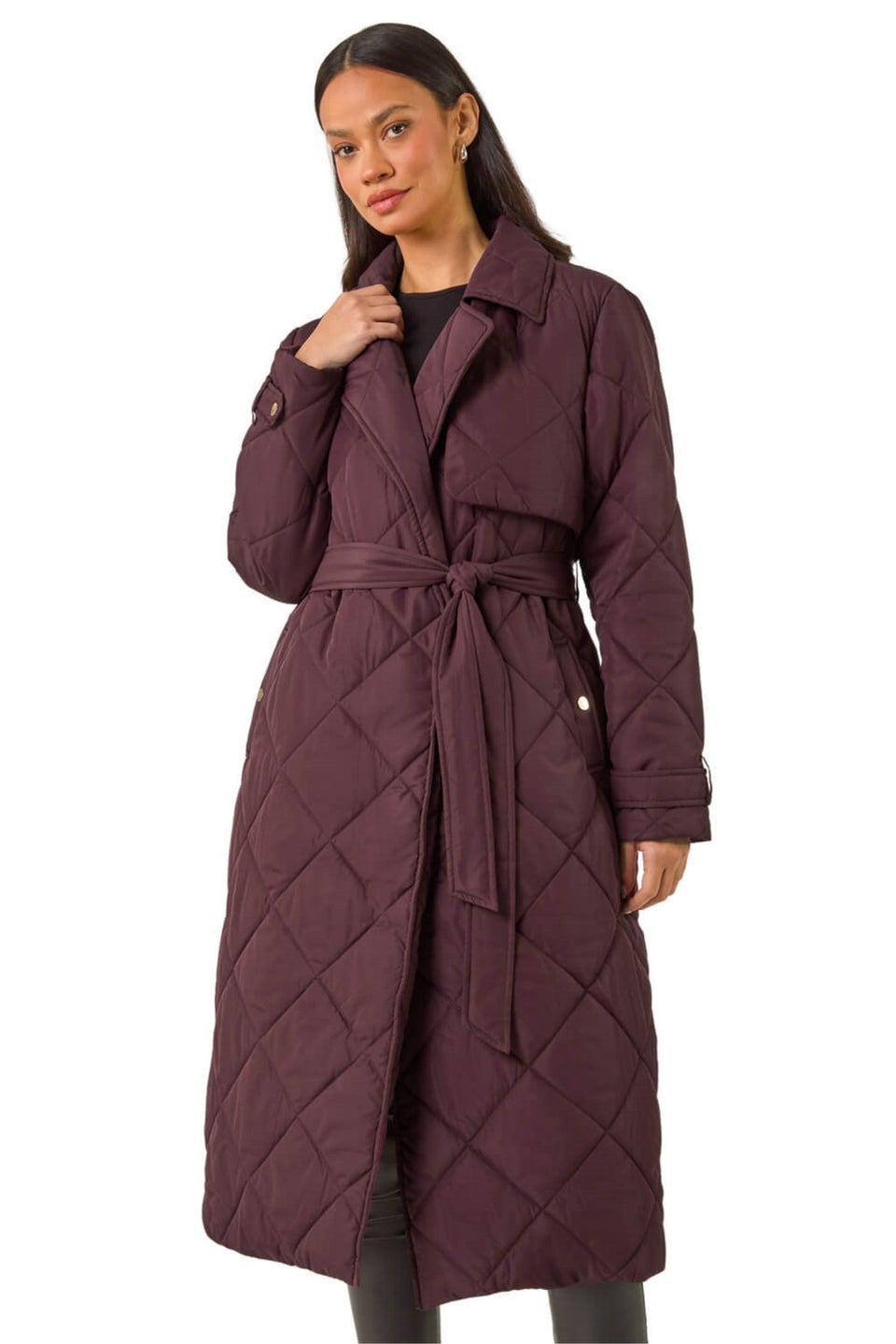 Dusk Wine Chevron Wrap Quilted Puffer Coat