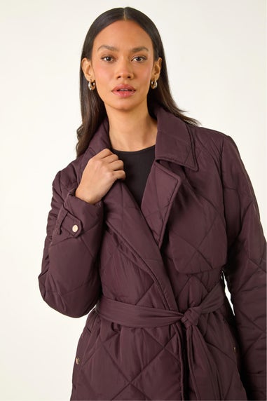 Dusk Wine Chevron Wrap Quilted Puffer Coat