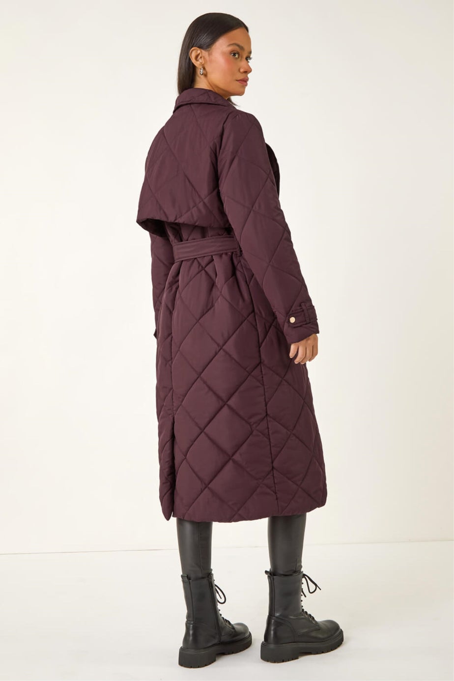 Dusk Wine Chevron Wrap Quilted Puffer Coat