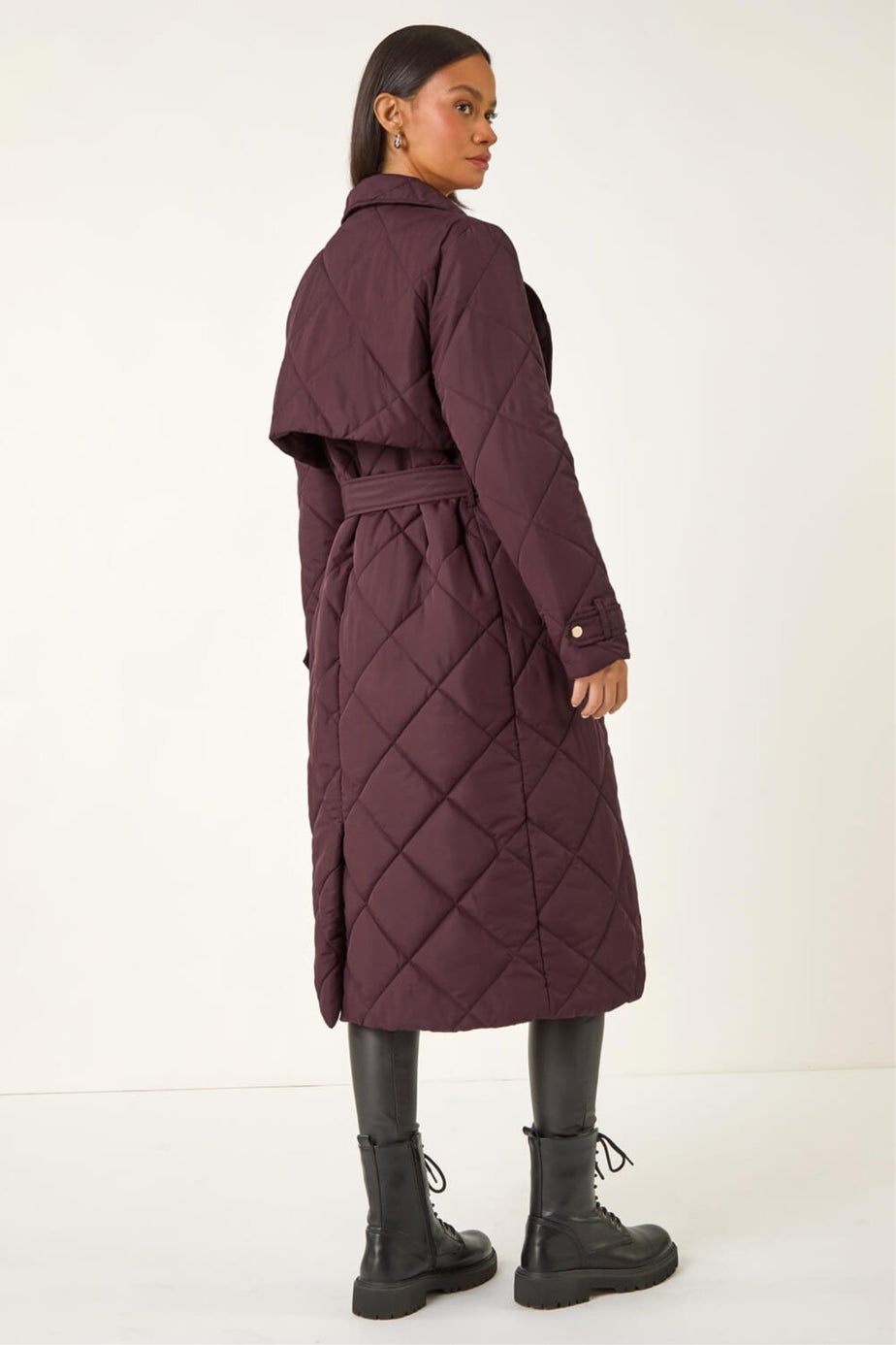 Dusk Wine Chevron Wrap Quilted Puffer Coat