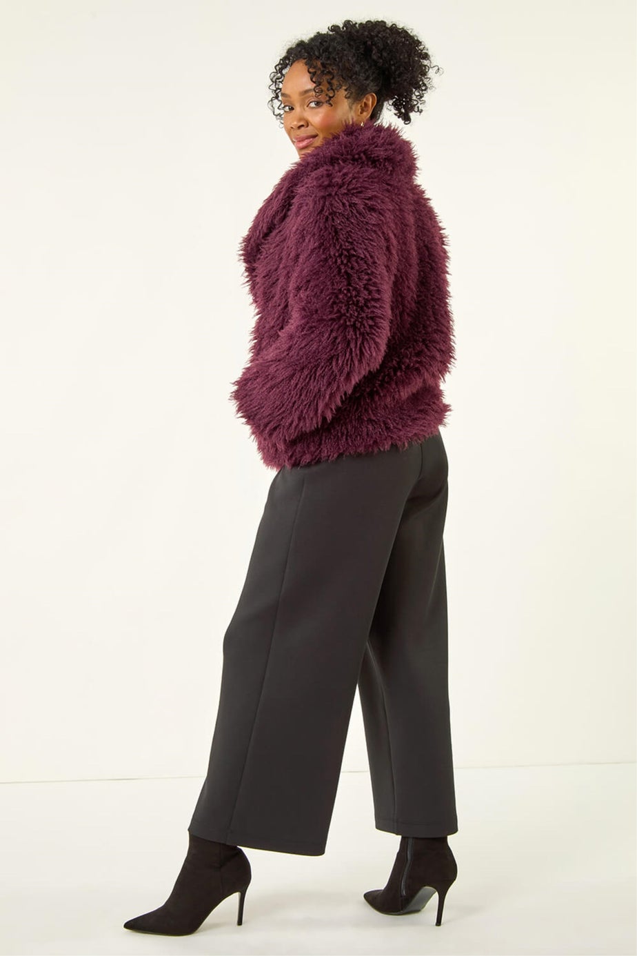 Roman Wine Petite Faux Fur Collar Coat