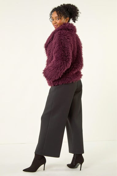 Roman Wine Petite Faux Fur Collar Coat