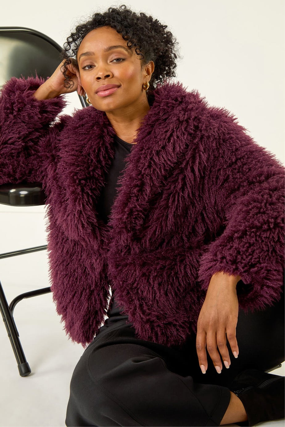 Roman Wine Petite Faux Fur Collar Coat